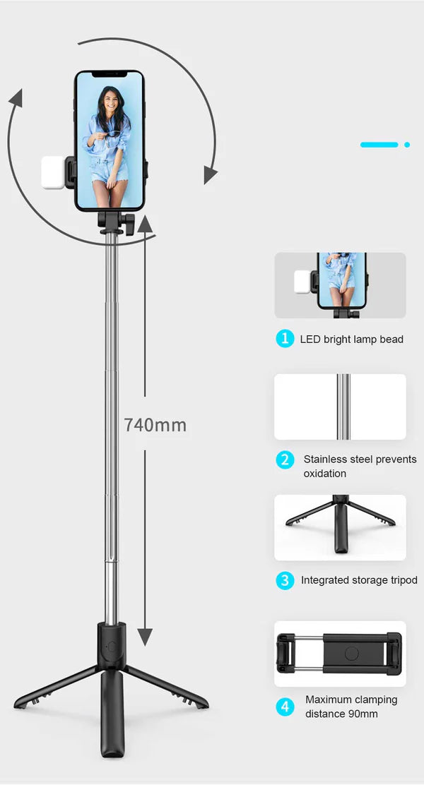 4 IN 1 SELFIE STICK + TRIPOD STAND WITH LIGHT